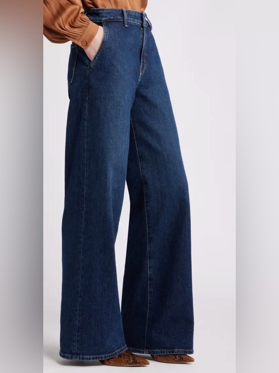 Nordstrom Denim - Nordstrom Wide-Leg Flare Jeans in Dark Blue Denim